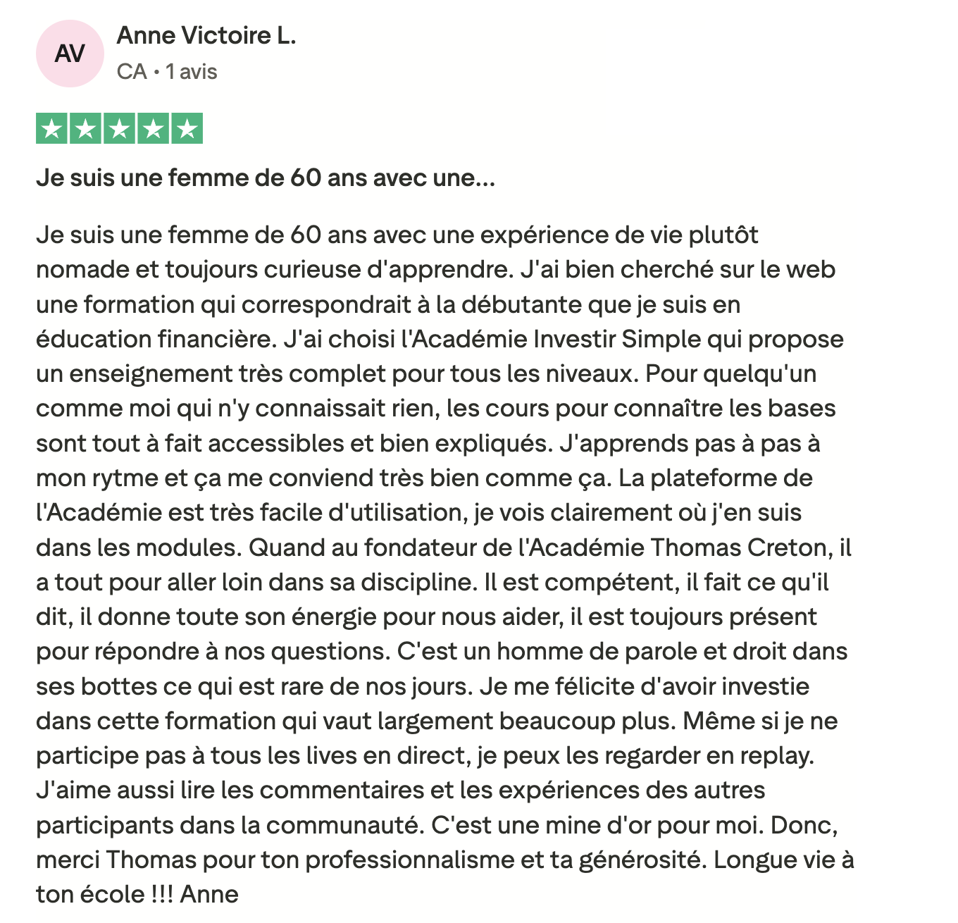 Témoignage de Anne Victoire L.